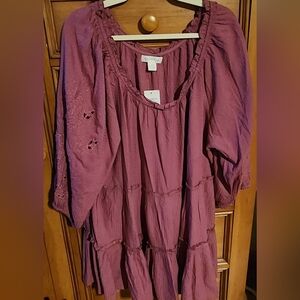 AXIOLOGY Womens Plus Size Boho Style Dress/  Long Tunic in Rasberry